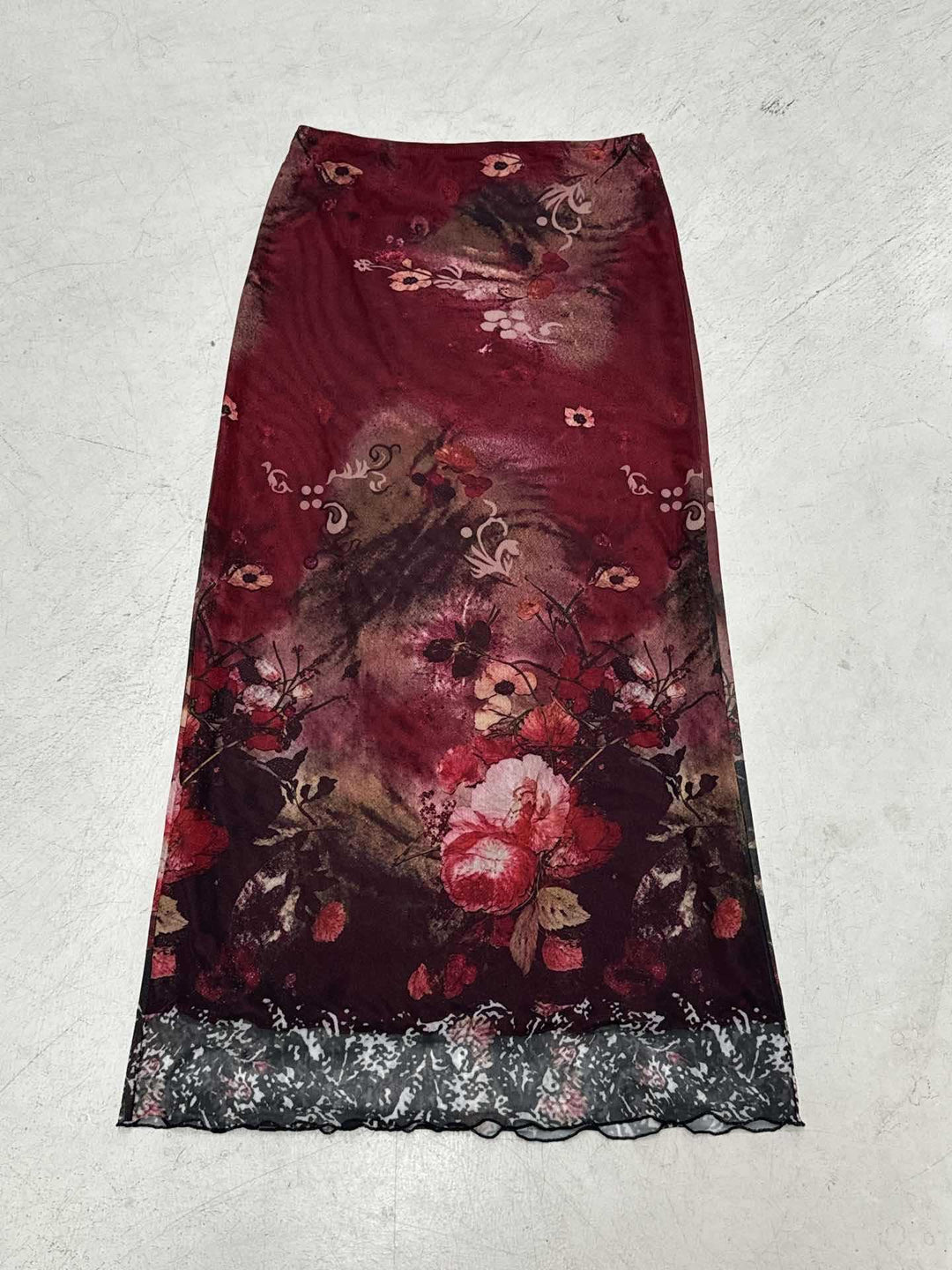 Damen Maxirock mit floralen Mustern und transparenter Spitze EB