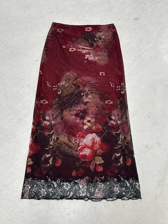 Damen Maxirock mit floralen Mustern und transparenter Spitze EB
