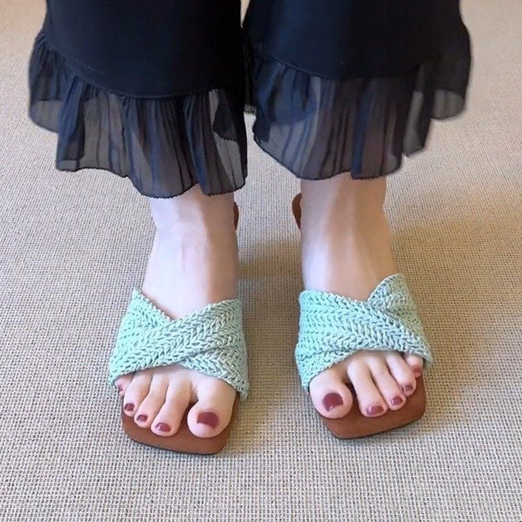 Damen modische Clogs mit geflochtenem Design und bequemer Sohle EB