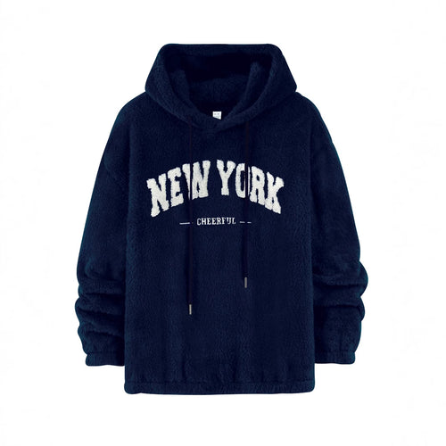 Unisex nan kuscheliger Plüsch-Hoodie mit Chenille-Logo, Kapuze und elastischem Saum EB
