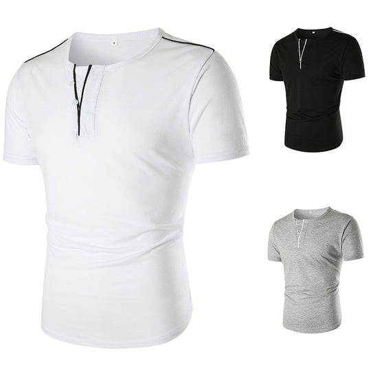 Herren Kurzarm T-Shirt mit halber Knopfleiste und kontrastierenden Nähten EB
