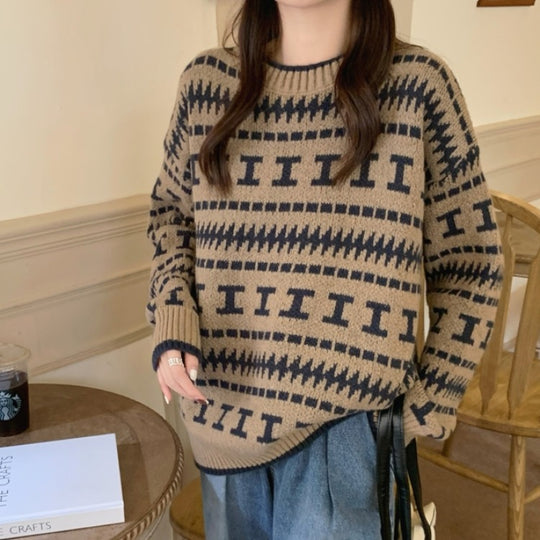 Damen Strickpullover mit modernem geometrischem Muster EB