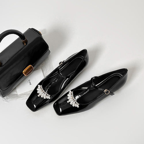 Damen Slingback-Ballerinas mit dekorativen Perlenapplikationen und elegantem Riemen EB