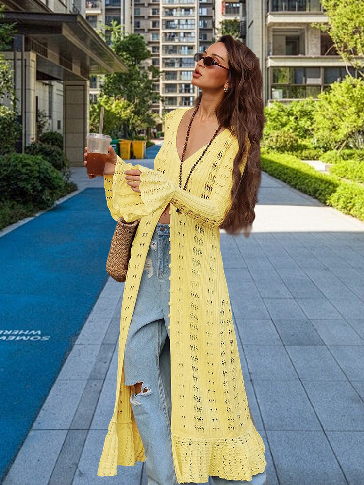 Damen Großer Strickcardigan mit offener Maschenstruktur und weit geschnittenen Ärmeln EB