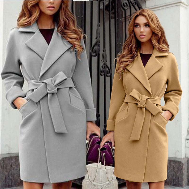 Damen eleganter Trenchcoat mit Taillengürtel und praktischen Taschen EB