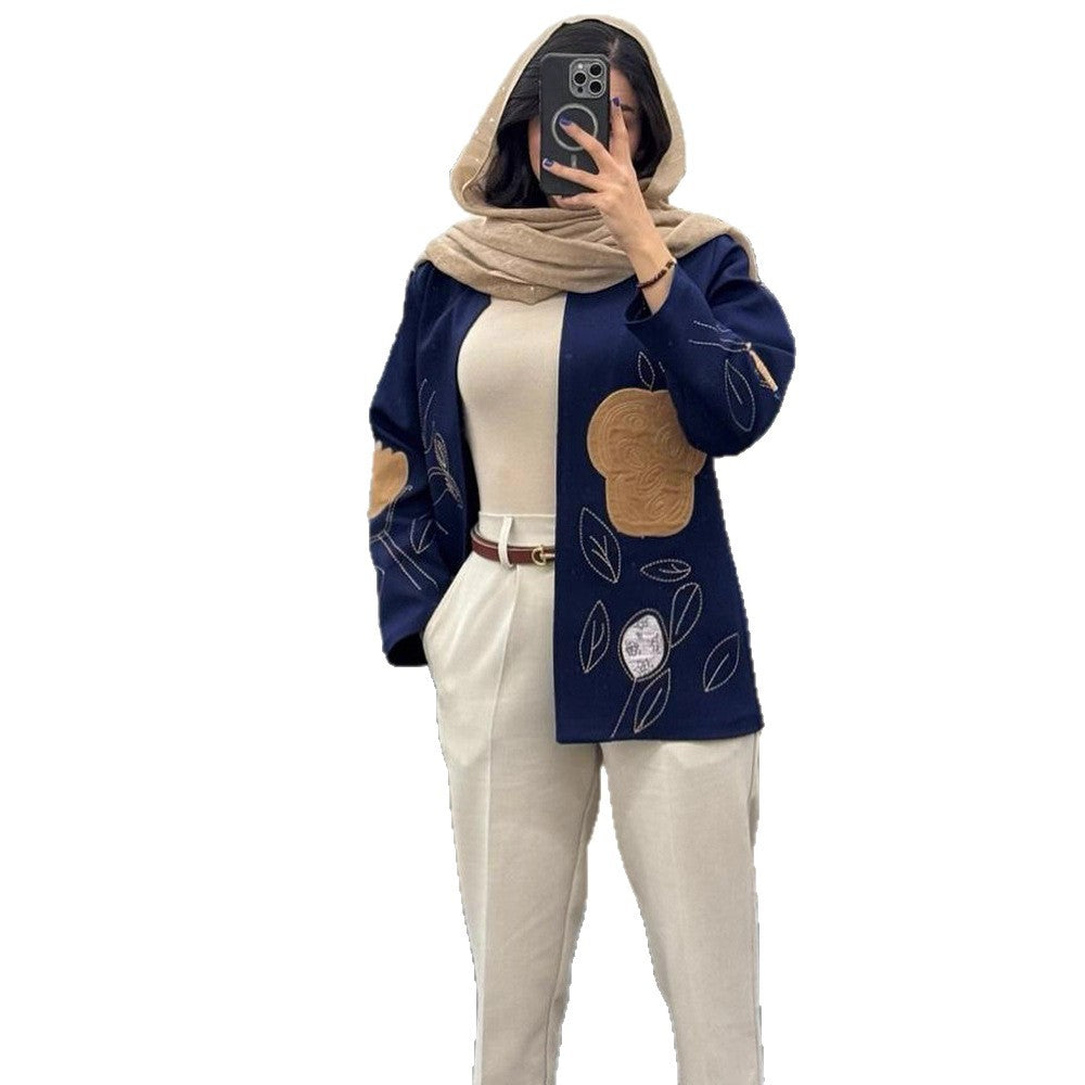 Damen modische Blazerjacke mit floralen Stickereien EB