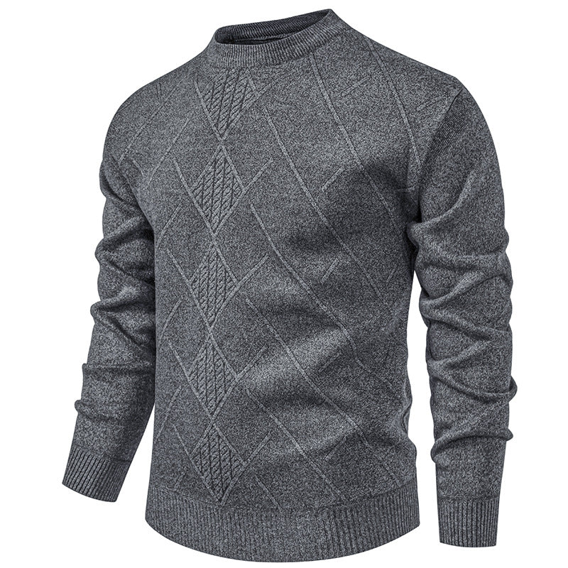 Herren Feiner Strickpullover mit strukturiertem Zopfmuster und Rundhalsausschnitt EB