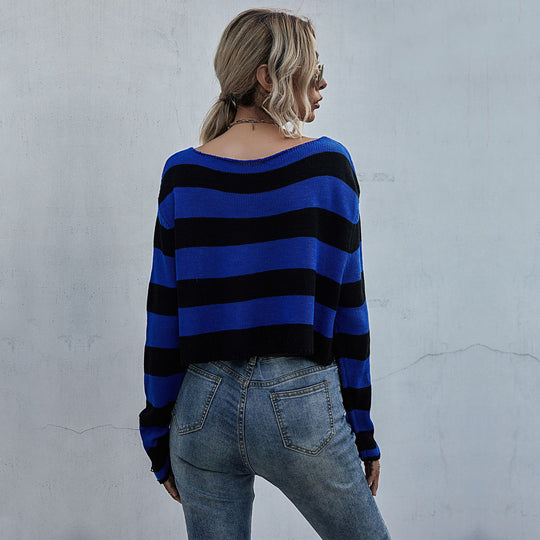 Damen lässiger Streifenpullover im Oversized Schnitt EB
