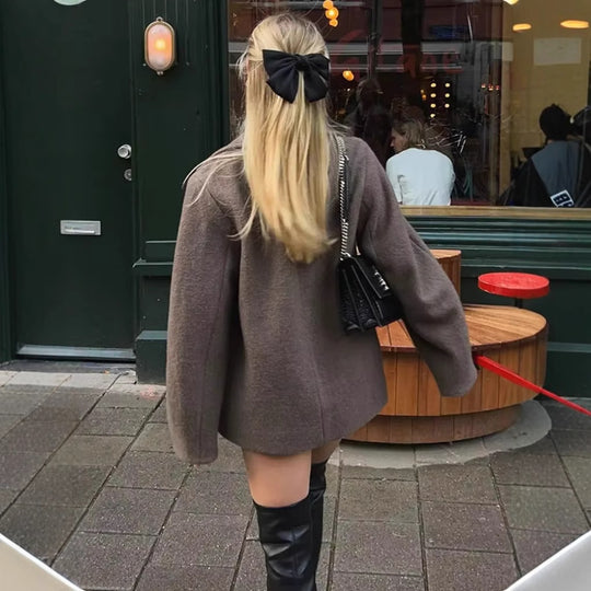 Damen elegante und warme Wolljacke mit Reverskragen EB