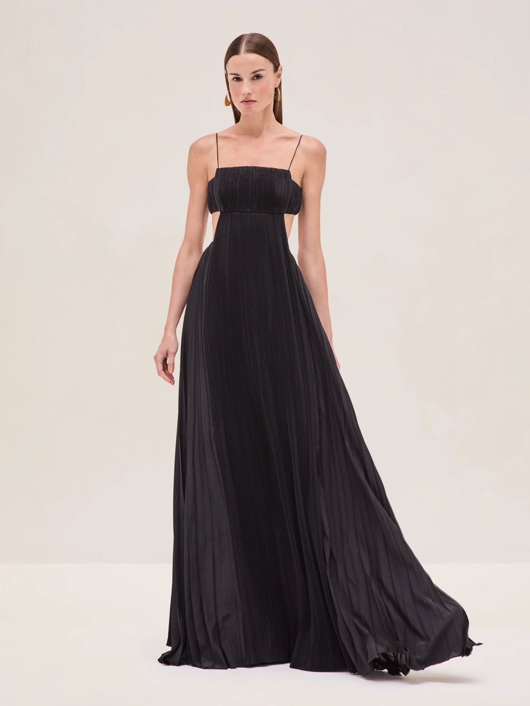 Damen Maxi-Kleid mit eleganter Plisseedetails und schmalen Spaghettiträgern EB