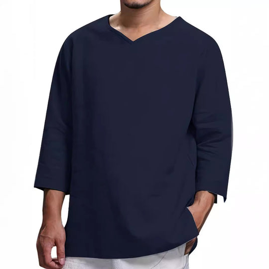 Herren Lässiges Langarmshirt mit V-Ausschnitt und praktischen Seitentaschen EB
