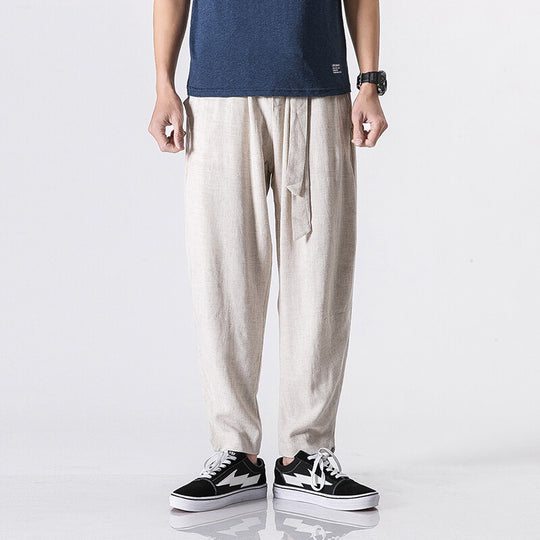 Herren nan entspannte Leinen-Baumwoll Harem-Joggerhose mit verdecktem Tunnelzug und tapered Bein EB