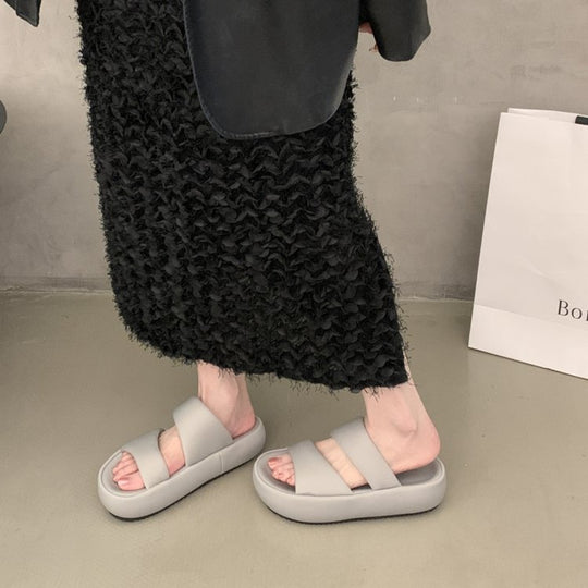 Damen komfortable Plateau-Sandalen mit breitem Doppelriemen und rutschfester Sohle EB