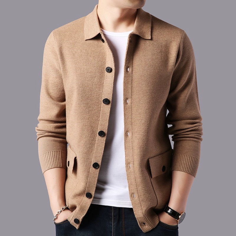 Herren Strukturierte Strickjacke mit Knopfverschluss und praktischen Taschen EB