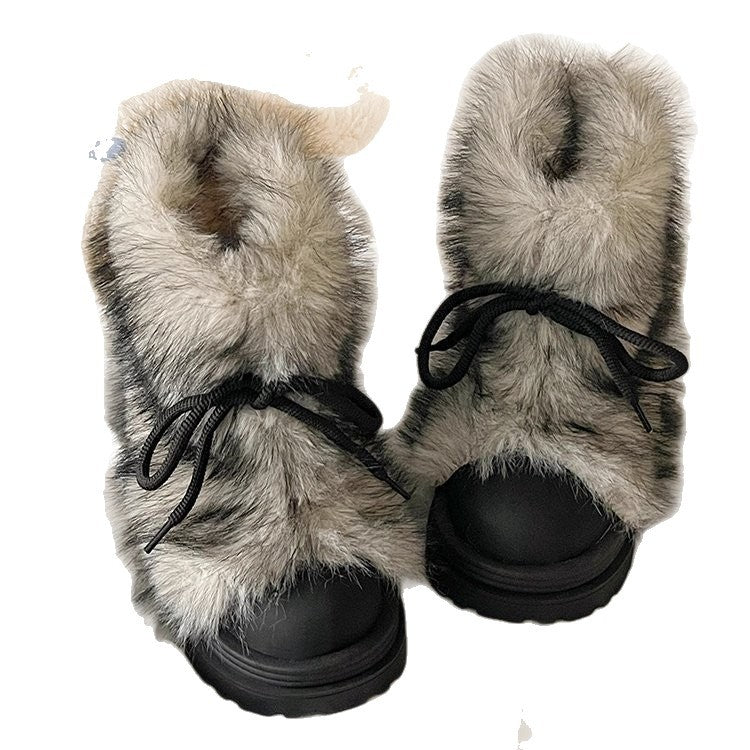 Damen flauschige Winterboots mit wärmendem Kunstfellkragen und rutschfester Sohle EB