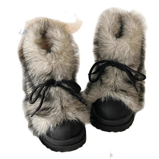 Damen flauschige Winterboots mit wärmendem Kunstfellkragen und rutschfester Sohle EB