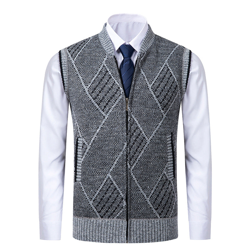 Herren nan elegante Strickweste mit Reißverschluss und Stehkragen EB