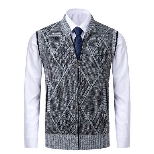 Herren nan elegante Strickweste mit Reißverschluss und Stehkragen EB