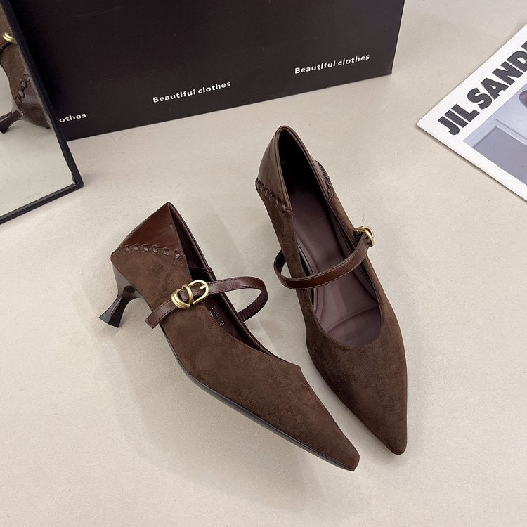 Damen elegante Spitzenpumps mit zierlichem Riemen EB