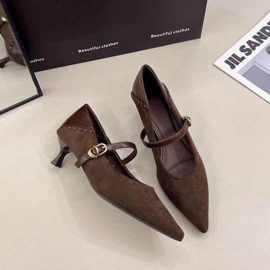 Damen elegante Spitzenpumps mit zierlichem Riemen EB