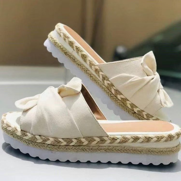 Damen Plattform-Sandaletten mit elegantem Schleifen-Detail und geflochtenem Absatz EB