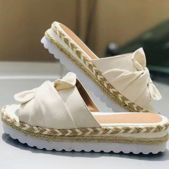 Damen Plattform-Sandaletten mit elegantem Schleifen-Detail und geflochtenem Absatz EB