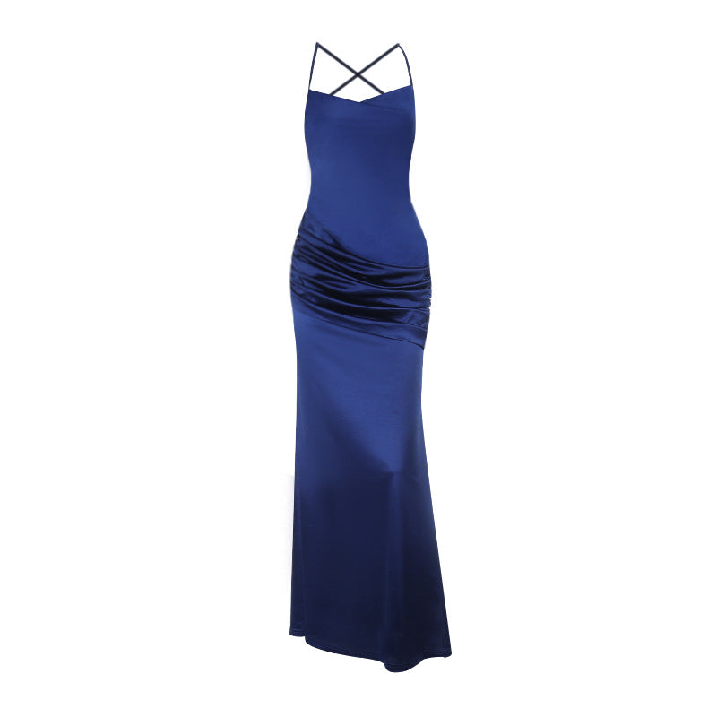 Damen figurbetontes Abendkleid mit Zierfalten und schmalen Trägern EB