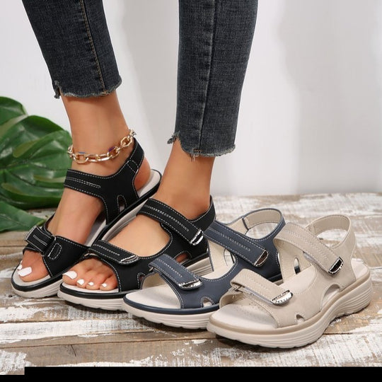 Damen Komfortable Riemensandalen mit verstellbarem Klettverschluss und ergonomischer Sohle EB
