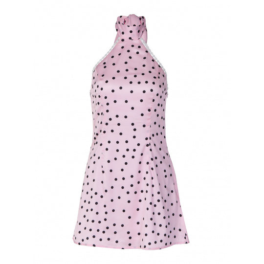 Damen Polka-Dot Minikleid mit hohem Kragen und A-Linien-Schnitt EB
