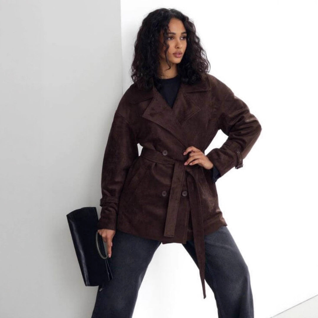 Damen Elegante suède Jacke mit Gürtel EB