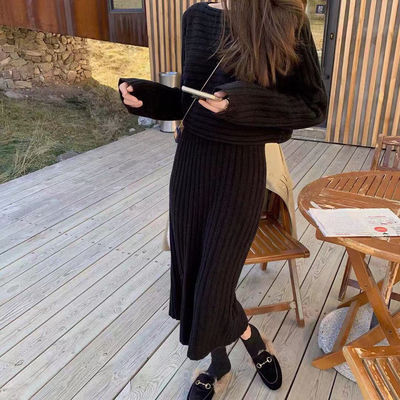Damen Off-Shoulder Strickkleid im Rippdesign EB