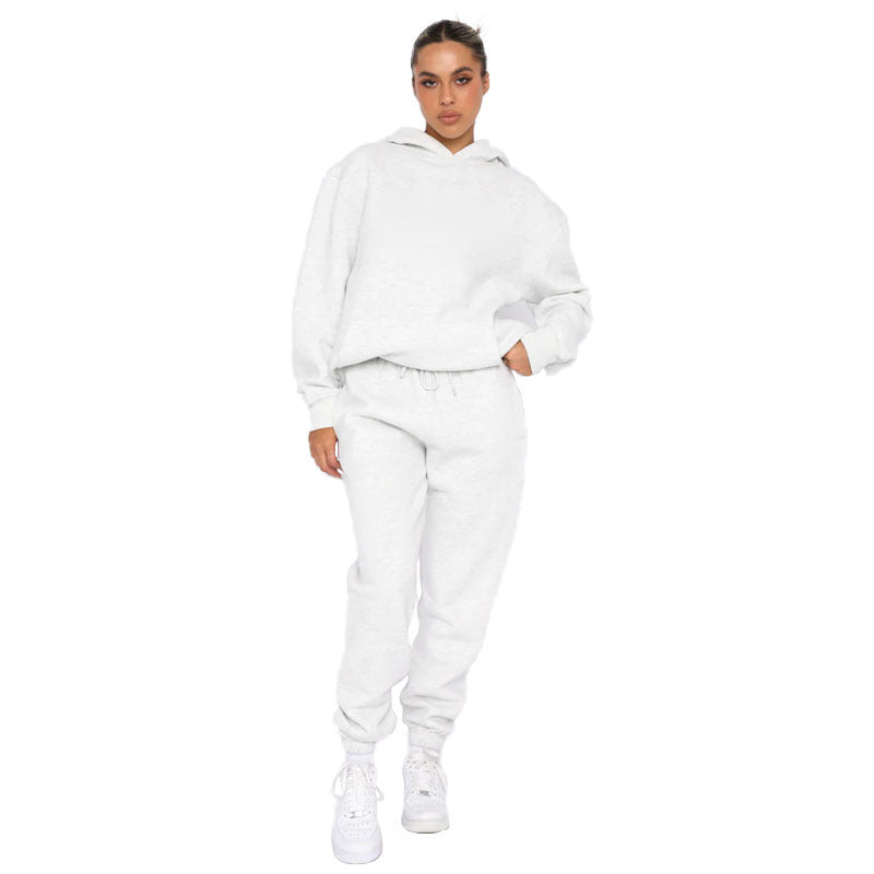 Damen nan lässiges Oversize-Kapuzenloungewear-Set mit fleecegefüttertem Hoodie und hochgeschnittener Jogginghose EB