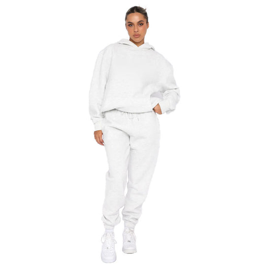 Damen nan lässiges Oversize-Kapuzenloungewear-Set mit fleecegefüttertem Hoodie und hochgeschnittener Jogginghose EB
