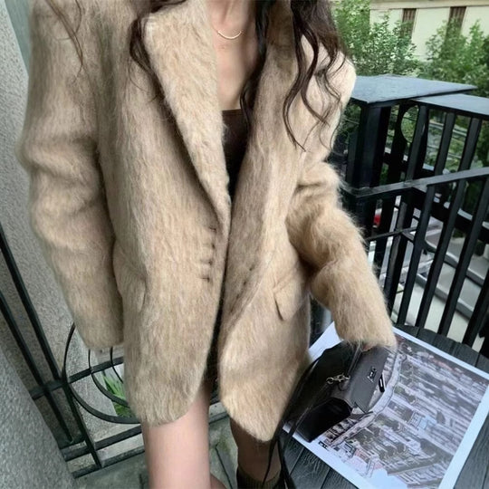 Damen Modischer Oversized-Blazer mit luxuriösem Futter EB