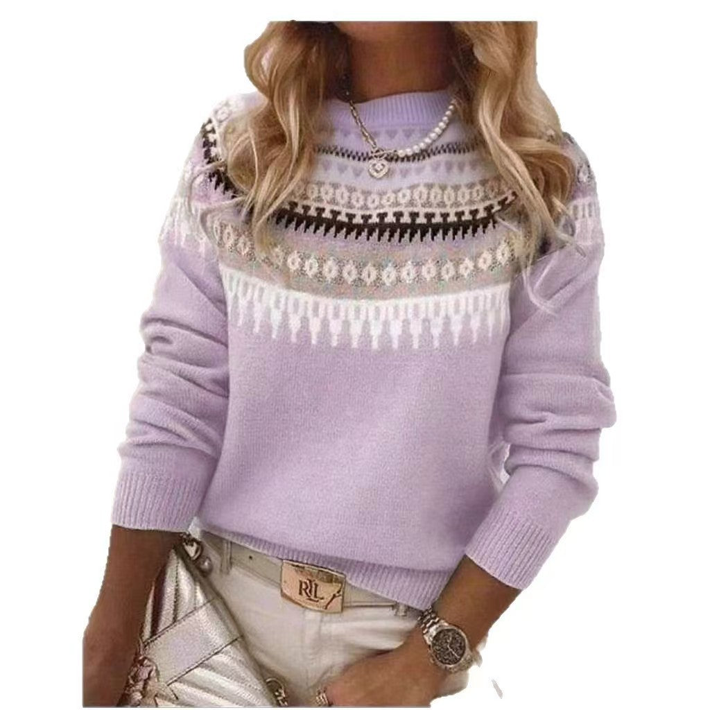 Damen nan Norwegerpullover aus Wollmix mit Rundhalsausschnitt und traditionellem Fair-Isle-Yoke EB