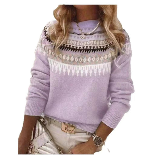 Damen nan Norwegerpullover aus Wollmix mit Rundhalsausschnitt und traditionellem Fair-Isle-Yoke EB