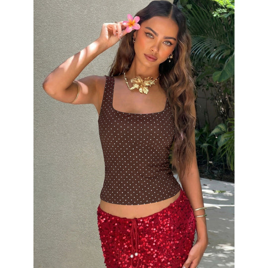 Damen Polka-Dot Top mit schmalem Schnitt und quadratischem Ausschnitt EB