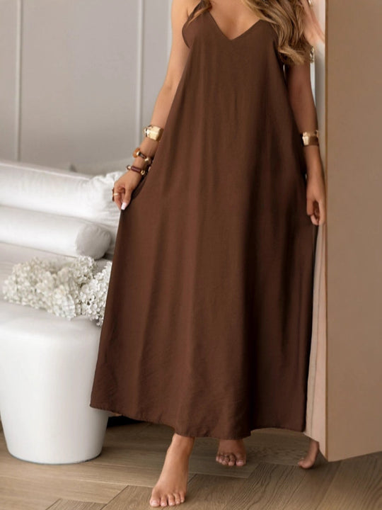 Damen lässiges Maxikleid mit tiefem V-Ausschnitt und weichem Material EB