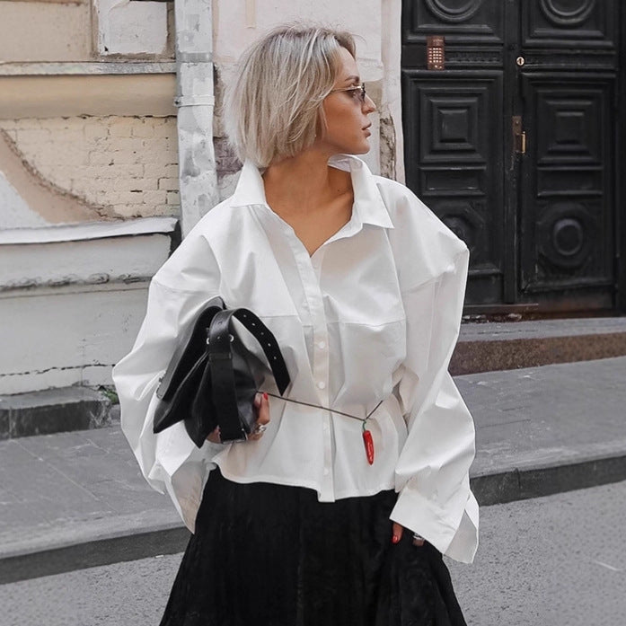 Damen Oversized Hemdbluse mit einzigartigen Ärmeldetails und tailliertem Schnitt EB