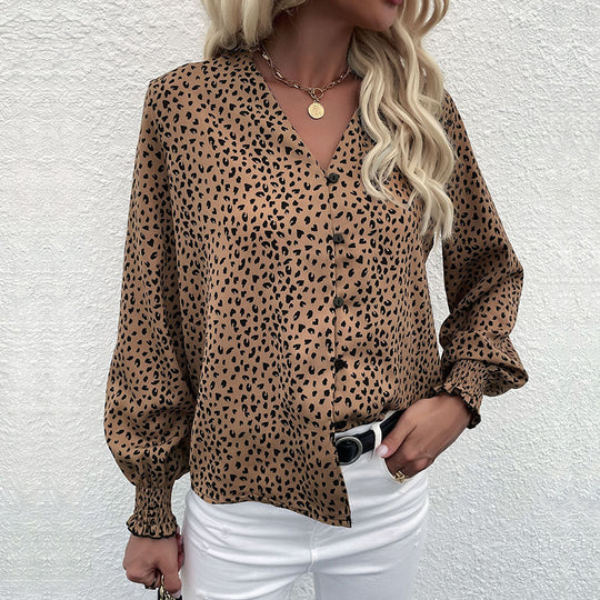 Damen Bluse mit modernem Punktedesign und elastischen Ärmeln EB