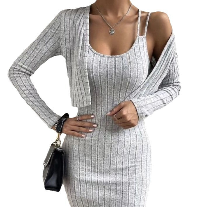 Damen Strickkleid mit geöffnetem Cardigan EB