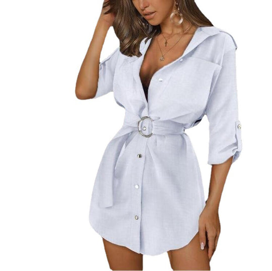Damen Hemdblusenkleid mit schicken Knopfdetails und dekorativem Taillengürtel EB