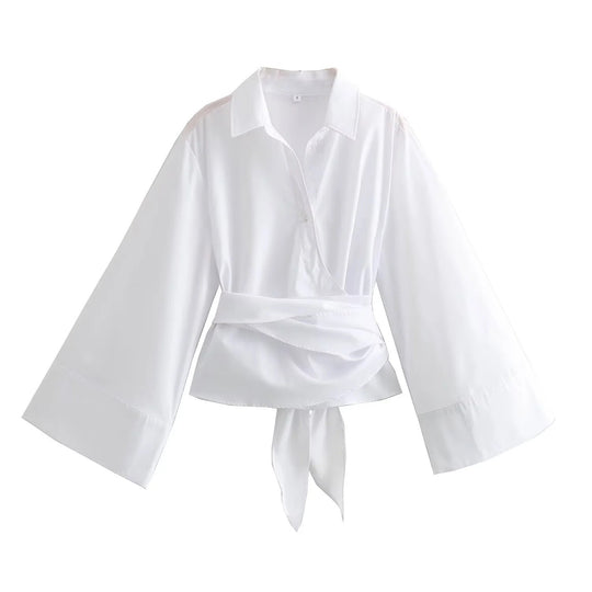 Damen Elegante Bluse mit weitem Ärmel und taillierter Schluppe EB