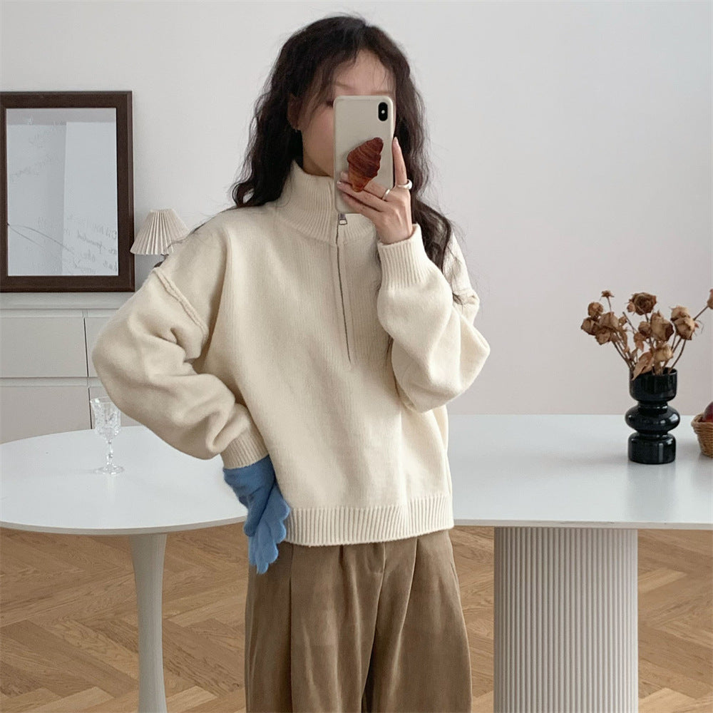 Damen Kurzpullover mit Stehkragen und Reißverschluss EB