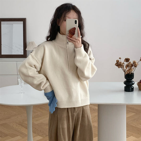 Damen Kurzpullover mit Stehkragen und Reißverschluss EB