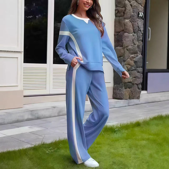 Damen Lounge-Set aus weichem Jersey mit weitem Bein und Kontraststreifen EB