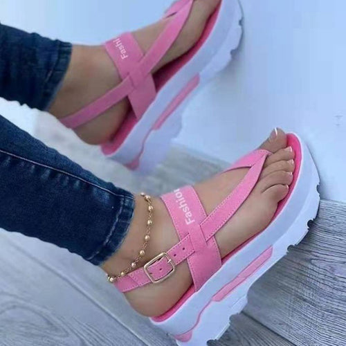 Damen modische Zehentrenner-Sandalen mit komfortablem Plateau EB