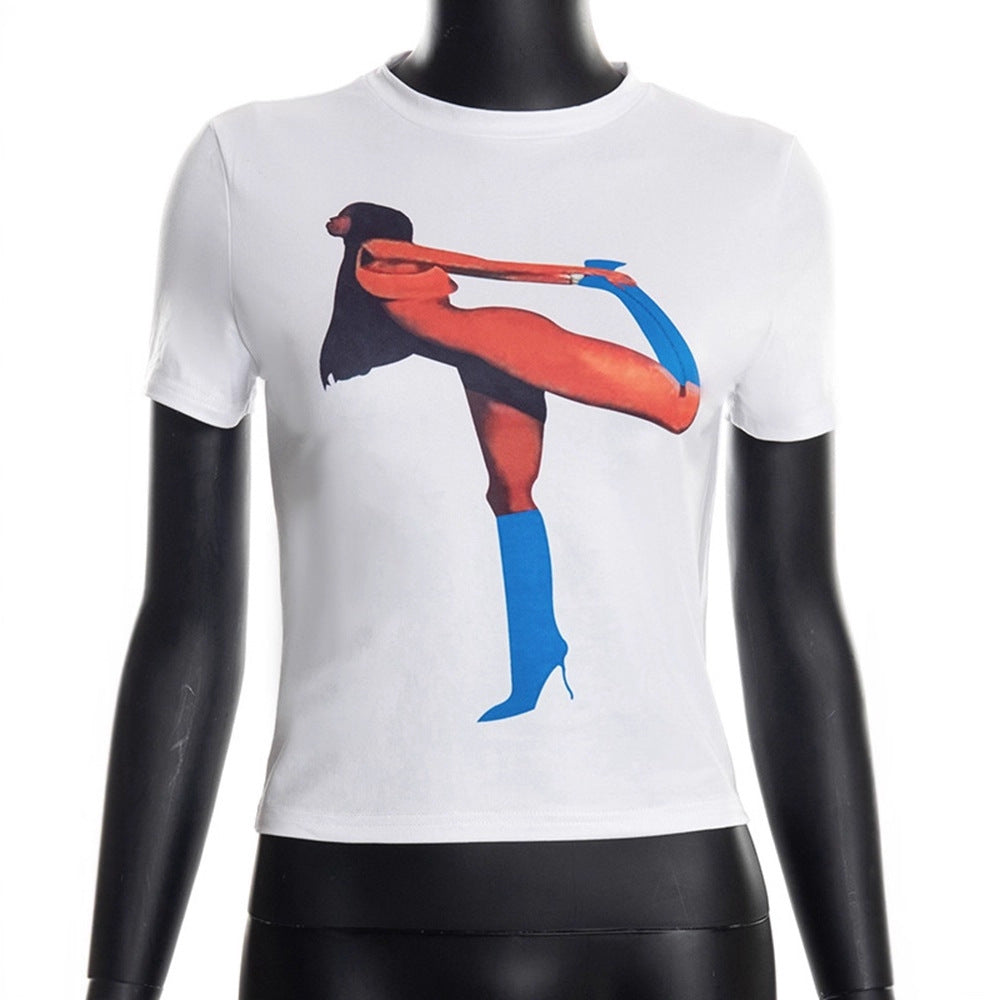 Damen Crop T-Shirt mit auffälligem Grafikdruck EB