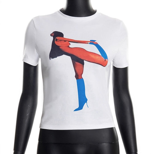 Damen Crop T-Shirt mit auffälligem Grafikdruck EB