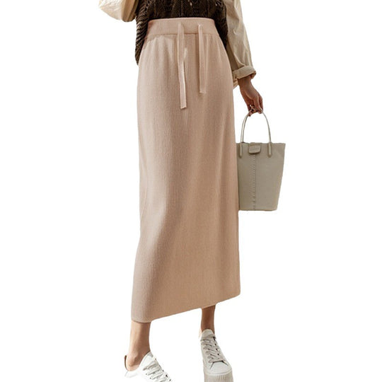 Damen Midi-Rock mit Taillenschnürung und geripptem Design EB